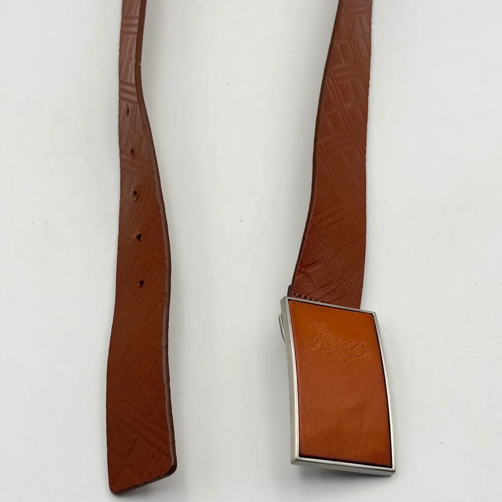 Ashworth Mens Brown Full Grain Leather Golf Belt Embossed Plaque Buckle Size 32